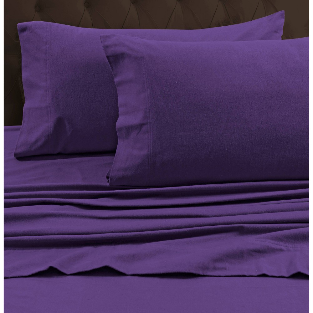 Photos - Bed Linen King Heavyweight Flannel Solid Flat Sheet Purple - Tribeca Living