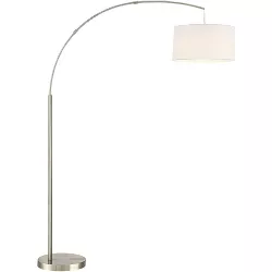 360 Lighting Modern Arc Floor Lamp 72" Tall Brushed Steel Off White Linen Drum Shade for Living Room Reading Bedroom Office