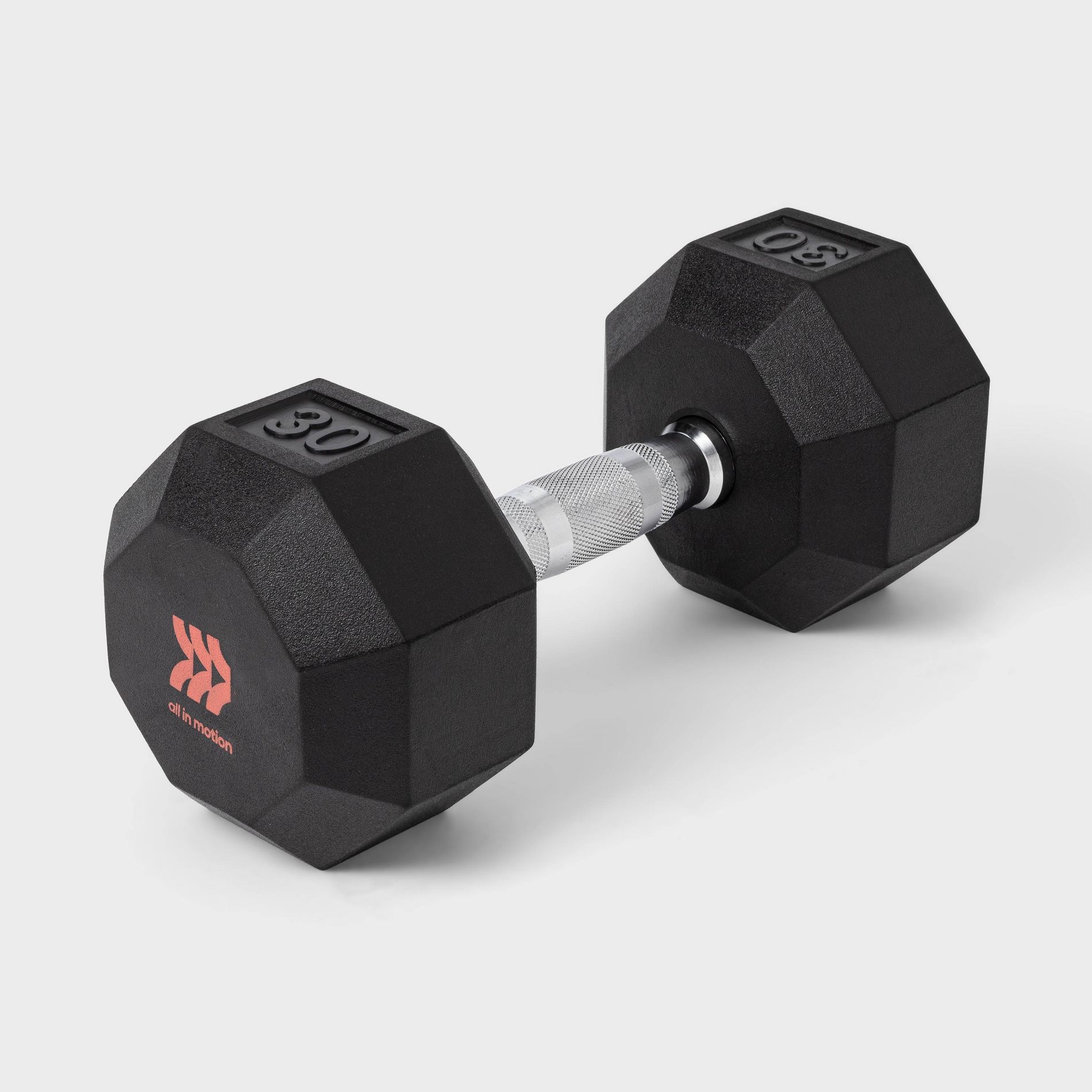 Hex Dumbbell 30lbs Black - All In Motion™: Rubber Coated, Chrome Handle