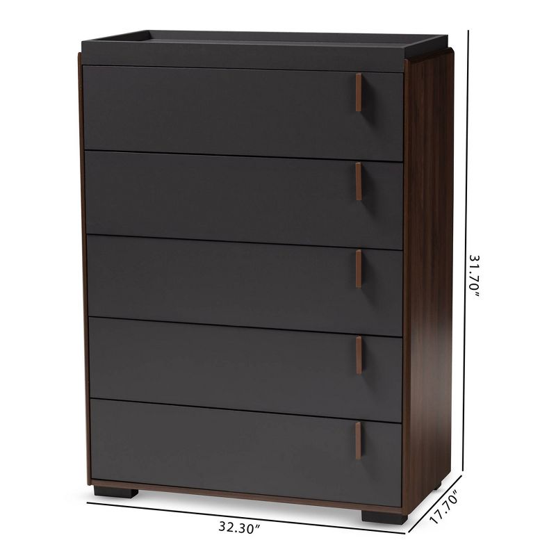 5 Drawer Rikke Two-Tone Wood Chest Brown - Baxton Studio, 5 of 10