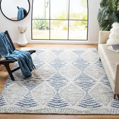 Kenya Blue and Ivory Hand-Knotted Wool 8' x 10' Area Rug