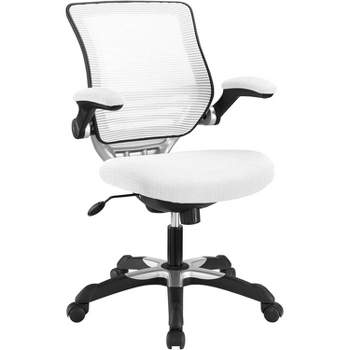 Modway Edge Mesh Back and Mesh Seat Office Chair In Black With Flip-Up Arms in White