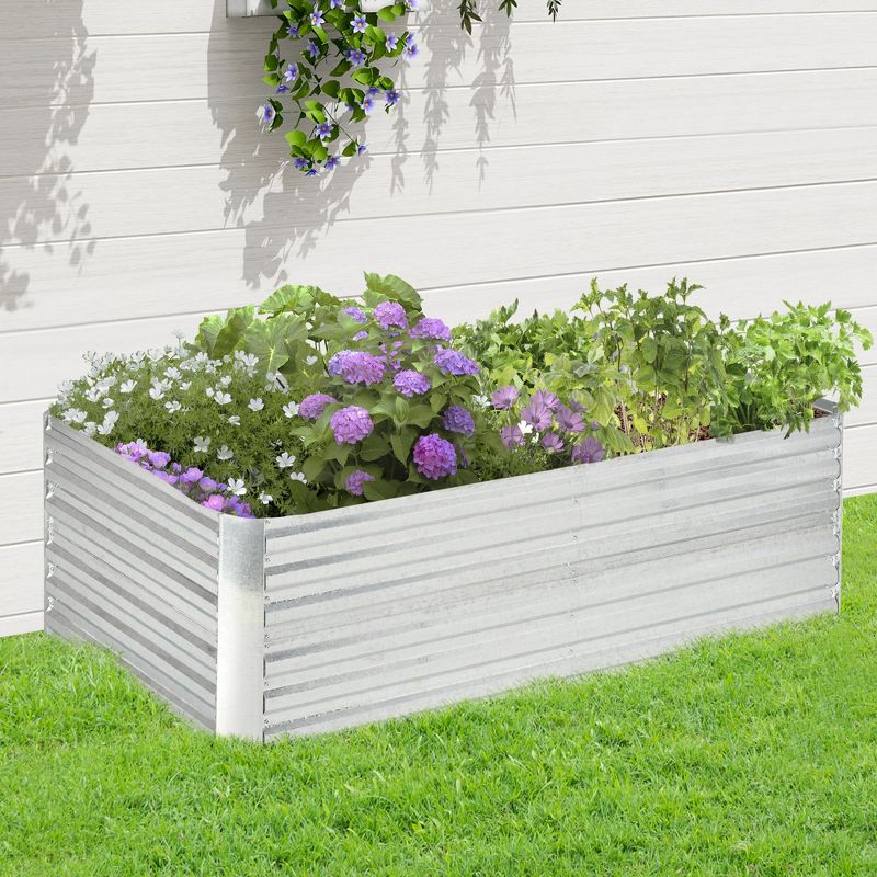 Outsunny Raised Garden Bed, Galvanized Steel Planters for Outdoor Plants with Multi-reinforced Rods, 71" x 36" x 23", 2 of 7