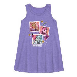Girls' - Monster High - Polaroid Pictures Graphic Sleeveless Aline Dress - 1 of 3