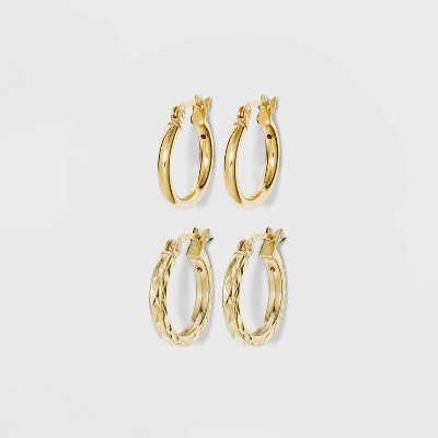 Sterling Silver Hoop Earring Set 2pc - A New Day™ Gold