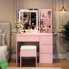 Makeup Vanity Desk w/Lighted Mirror, Dressing Table Set with 4 Drawers Power Outlet Storage Stool Storage Shelves - 3 of 4