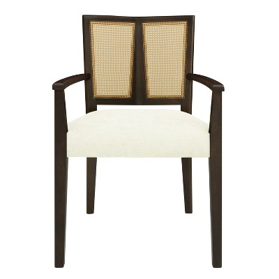 Dark Brown and Beige Rubberwood Arm Chairs with Cane Webbing