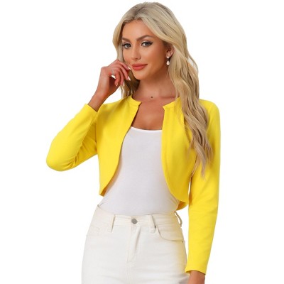 INSPIRE CHIC Women's Solid Open Front Curved Hem Stretchy Fabric Crop Bolero Shrug