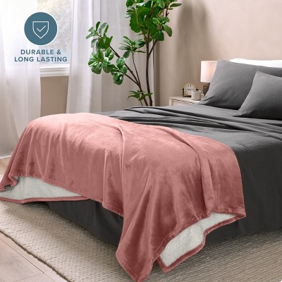 Twin Dusty Rose Reversible Sherpa Fleece Blanket