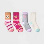 Girls' 4pk Sloth Crew Socks - Cat & Jack™ Rose Pink