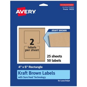 Avery Kraft Brown Rectangle Labels with Sure Feed, 4" x 5" - 1 of 4