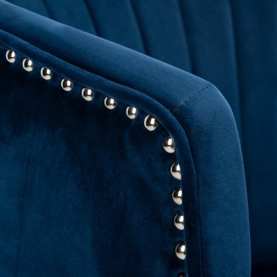 Navy Velvet Barrel Accent Chair with Gold Trim