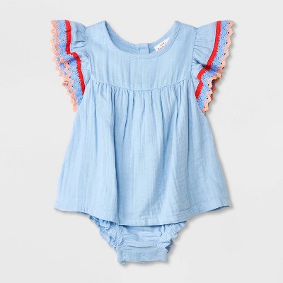 Image of Baby Girls' Ruffle Sleeve Sunsuit - Cat & Jack™ Blue 0-3M