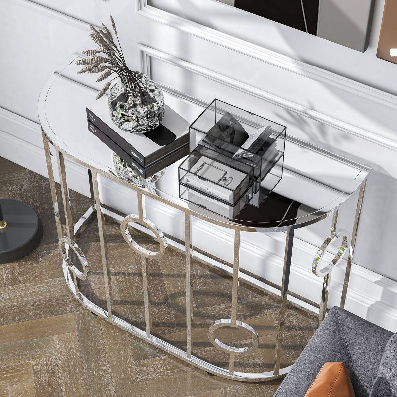 Oakmonte Mirrored Semi Circle Sofa Table Chrome - HOMES: Inside + Out, 4 of 9