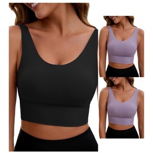 INSPIRE CHIC 3 Packs Women's V Back Wide Straps Full Coverage Sports Bras Longline Workout Padded Tank Top - 1 of 4