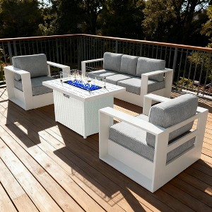 LayinSun 4 Piece Oversized Aluminum Outdoor Furniture Set,Patio Sofa Sets with Fire Pit Table, Deep Seating and Upgraded 6-inch Cushions - 1 of 4