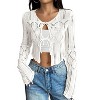 Coolmee Womens Crochet Cardigan Crop Tops Tie Front Long Sleeve V Neck Lightweight Hollow Out Knit Shrug Sweaters - 3 of 3