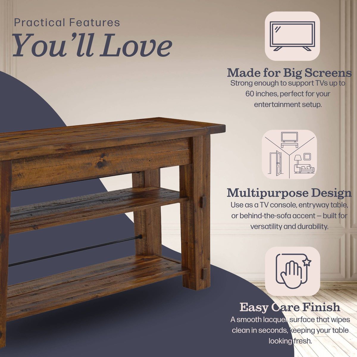 Durango Industrial Wood Console/Media Table: Sofa Table - Alaterre Furniture - thumbnail 3