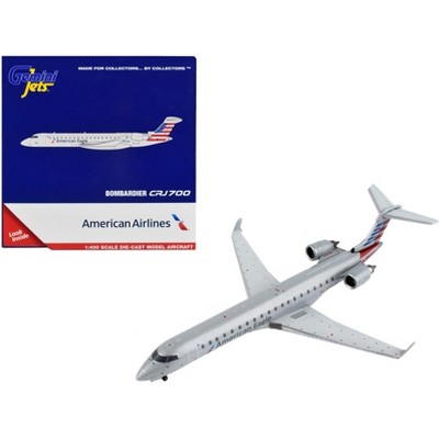 Bombardier CRJ700 Commercial Aircraft "American Airlines" Silver with Striped Tail 1/400 Diecast Model Airplane by GeminiJets