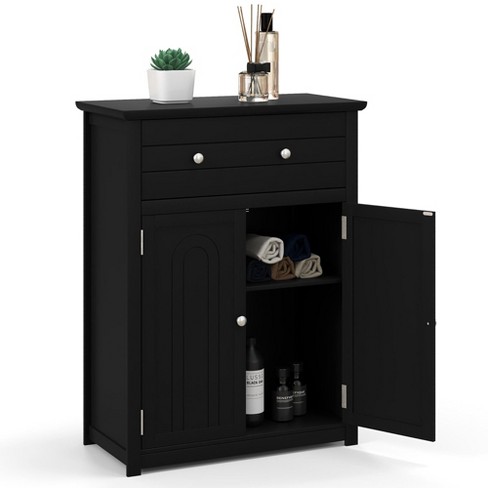 Tangkula Bathroom Floor Cabinet Wooden Storage Organizer With Drawer & Doors Blcak : Target