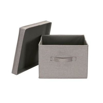 Large Gray Poly Linen Fabric Storage Bins with Removable Lid