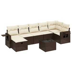 vidaXL 8 Piece Patio Sofa Set with Cushions - Brown and Cream, Without Storage, 8 Items - 1 of 4