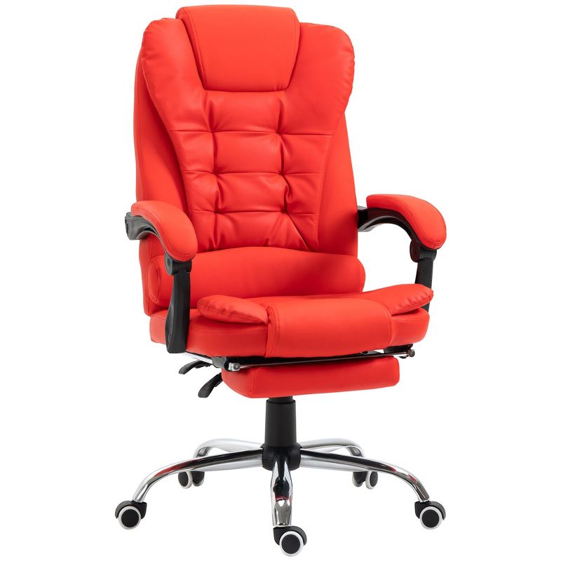 HOMCOM High-Back Executive Office Chair with Footrest, PU Leather Computer Chair with Reclining Function, Armrest, Red, 1 of 7