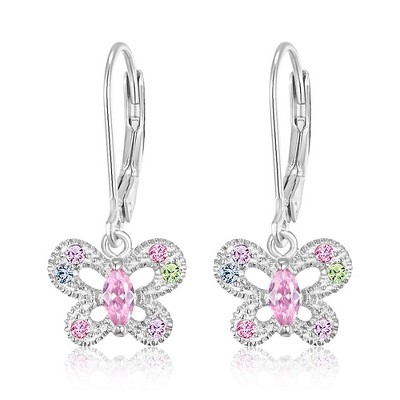 Chanteur Hypoallergenic Kids Jewelry Accessories Butterfly CZ White Gold Palladium Plating Earrings leverback is made from 925 Sterling silver