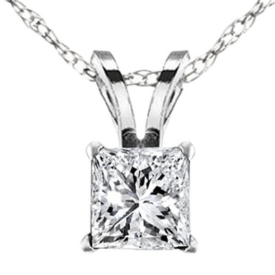 Pompeii3 2.57Ct Princess Cut Diamond Certified Solitaire Necklace Lab Created White Gold