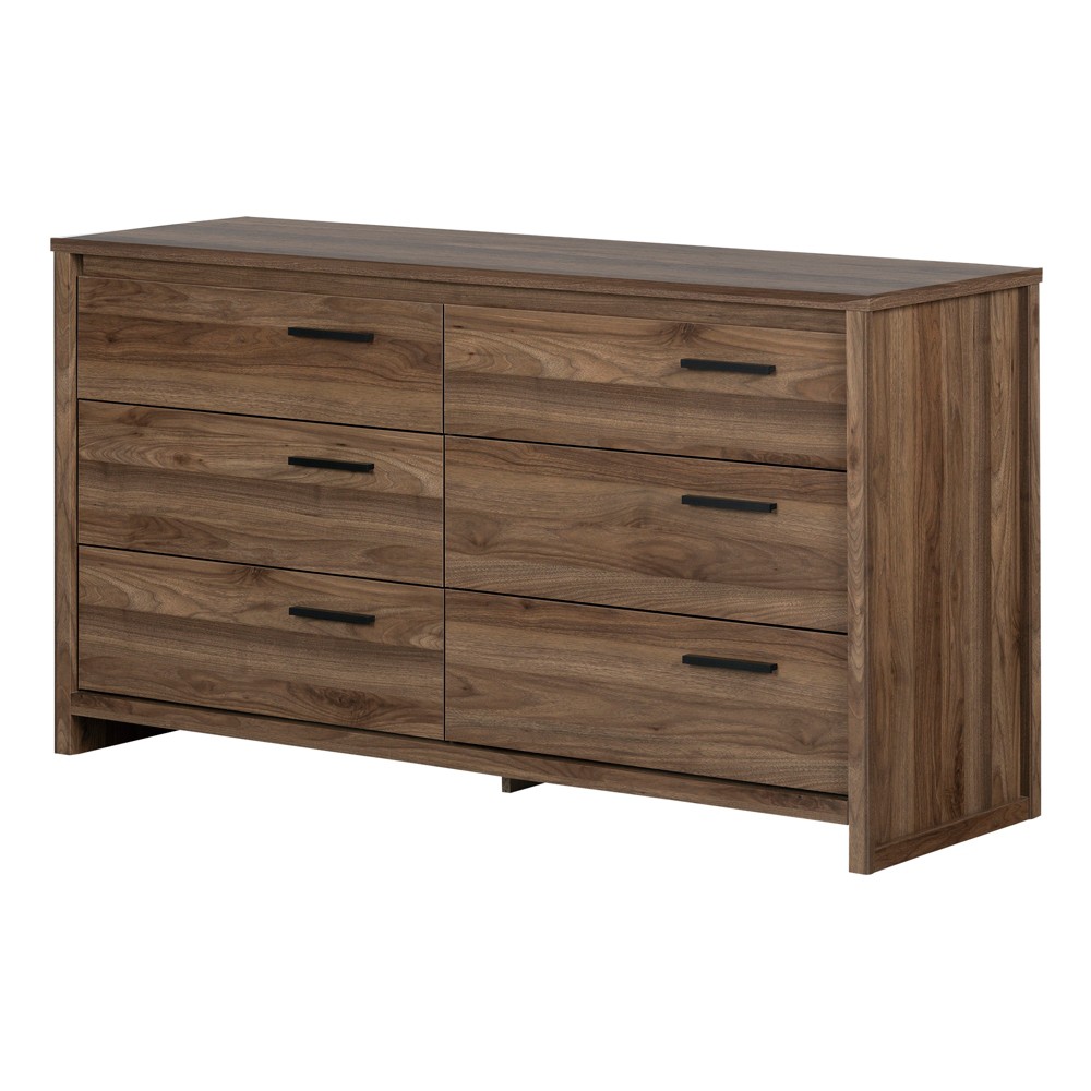 South Shore Tao 6 Drawer Natural Walnut: Modern Double Dresser with Asymmetric Handles