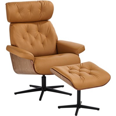 BenchMaster Malibu Cognac Tan Faux Leather Recliner Chair Modern with Ottoman Footrest Comfortable Manual Reclining for Bedroom