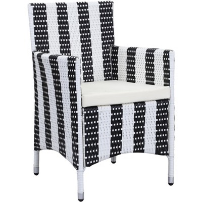 Black and White PE Rattan Arm Chairs with Cushions, Set of 2