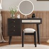 VYNXARIA 39in Retro Bohemian Style Wooden Makeup Vanity Set with Charging Plug&USB Port and Stool,Rectangular Rattan Drawer,Black - 2 of 4