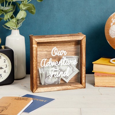 Rustic Brown Wooden Adventure Fund Shadow Box Bank