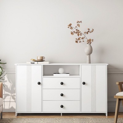 Kitchen Sideboard, 47" Modern Buffet Cabinet With 3 Drawers, 1 Open Shelf And 2 Cabinets, Dining Room Cupboard Console Table