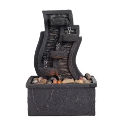 8.7" Tabletop Fountain with LED Light Charcoal Gray - Teamson Home