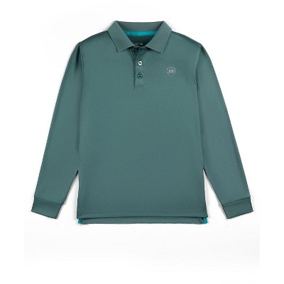 Memoi Boys Silky Soft Dri-Effect Moisture Wicking Long Sleeve Polo Shirt