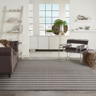 Charcoal Ivory Striped Flatweave 8' x 10' Outdoor Rug