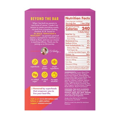 B.T.R. Nation Cinnamon Cashew Crunch Superfood Protein Bar - 15g Protein - 9.35oz/5ct: Certified Gluten-Free, Non-GMO, Vegan, No Added Sugar