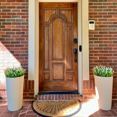 NAYSAYE Planter 2PCS Tall Indoor and Outdoor Planter Pot Large Flower Cone Striped Plastic Flower Pot for Home Garden Patio, Beige, 13"*13"*23.6"