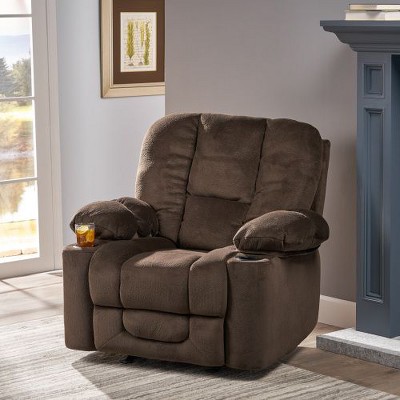 Luxurious Manual Recliner Chair with Skin-Friendly Fabric and Dual Cup Holders, Pushback Recliner Chair for Adults, CENGHU Upholstered Armchair
