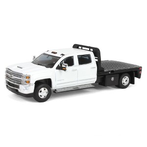 1/64 2016 Silverado 3500 Flatbed Dually Truck White Exclusive Greenlight 51611-B - 1 of 4