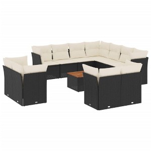 vidaXL Patio Sofa Set with Cushions Outdoor Furniture 12 Piece Poly Rattan - Black and Cream - 1 of 4