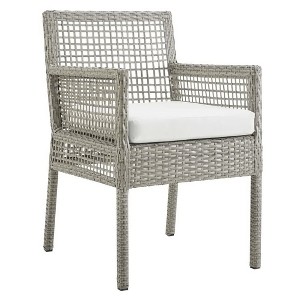 Modway Aura Outdoor Dining Armchair – Gray White Wicker Rattan Patio Chair with Cushions, All-Weather Build - 1 of 4