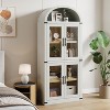 Garvee Arched Bookshelf with Doors - Glass Doors - 15.83 inches deep by 71.4 inches tall rustic ambiance premium wood display cabinet - 3 of 4
