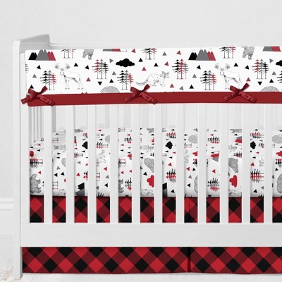 Bacati - Lumberjack Red/Black/Gray Boys Cotton Long Crib Rail Guard Cover