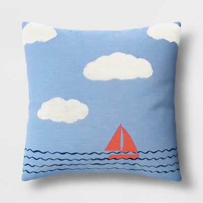 Sailboat On Water with Clouds Square Throw Pillow Blue - Room Essentials&#8482;
