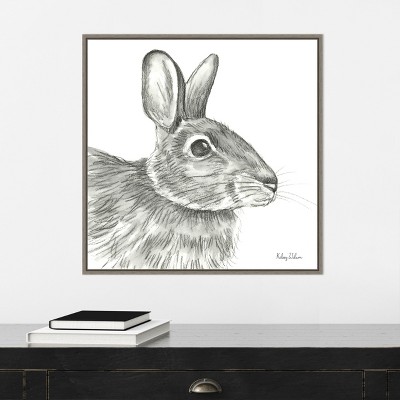 Graphite Rabbit Sketch Framed Canvas Wall Art 22" x 22"