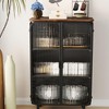 44.5" Modern 3-Tier Storage Sideboard Buffet Cabinet – Black + Brown Tabletop, 2 Glass Doors, Metal & Wood Structure for Kitchen - 3 of 4