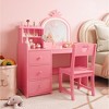 Kids Vanity Desk with Mirror, Princess Wooden Makeup Vanity with Chair, Storage Shelves and Drawers, 2-in-1 Girls Dressing Table - 3 of 4